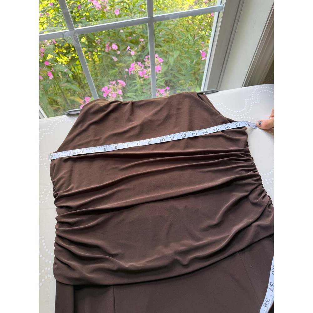 Sandra Darren Midi Dress Cowl Neck Ruched Draped Brown Size 16 - Picture 7 of 9